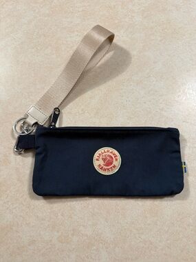 Fjallraven Black Wristlet Clutch with Beige Strap